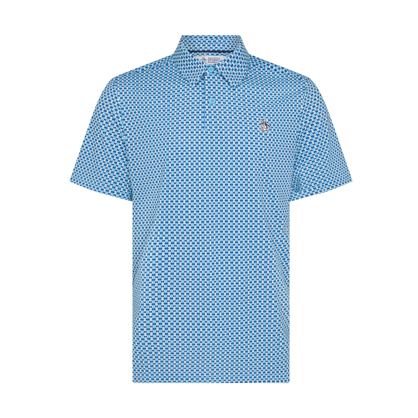 Original Penguin Pete's Bow Tie Micro Print Polo Shirt, Blue Grotto.