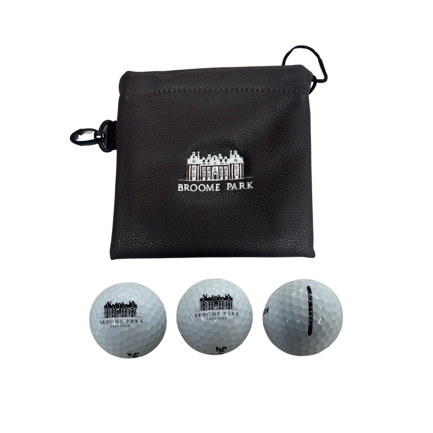Broome Park Drawstring Velour Lined Valuables Pouch & 3 Srixon Soft Feel Golf Balls, SALE