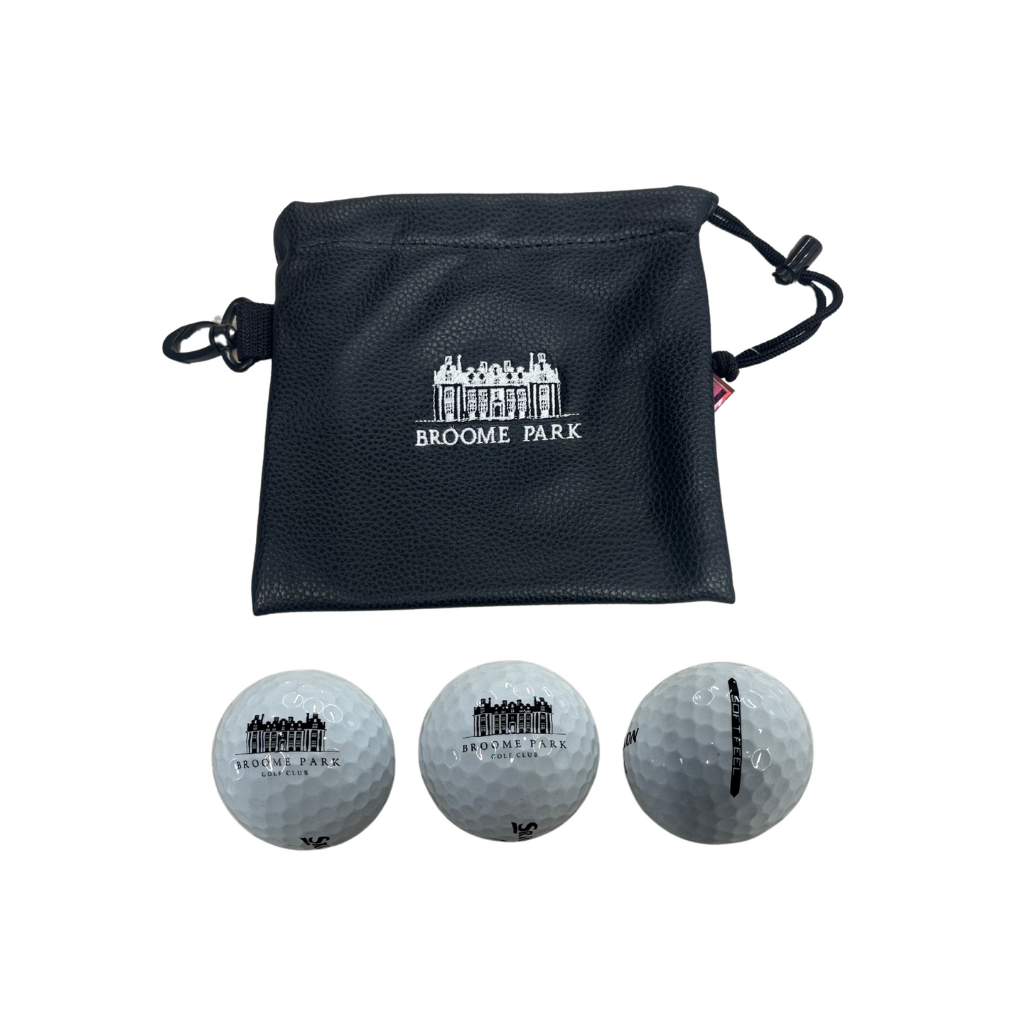 Broome Park Drawstring Velour Lined Valuables Pouch & 3 Srixon Soft Feel Golf Balls, SALE