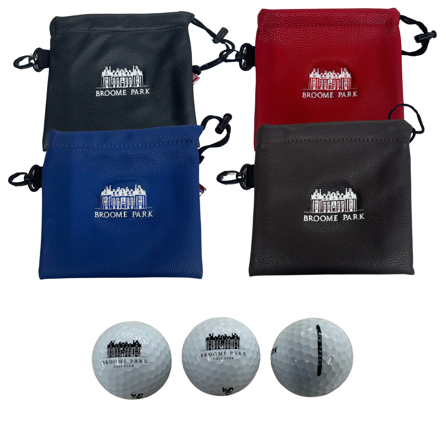 Broome Park Drawstring Velour Lined Valuables Pouch & 3 Srixon Soft Feel Golf Balls, SALE
