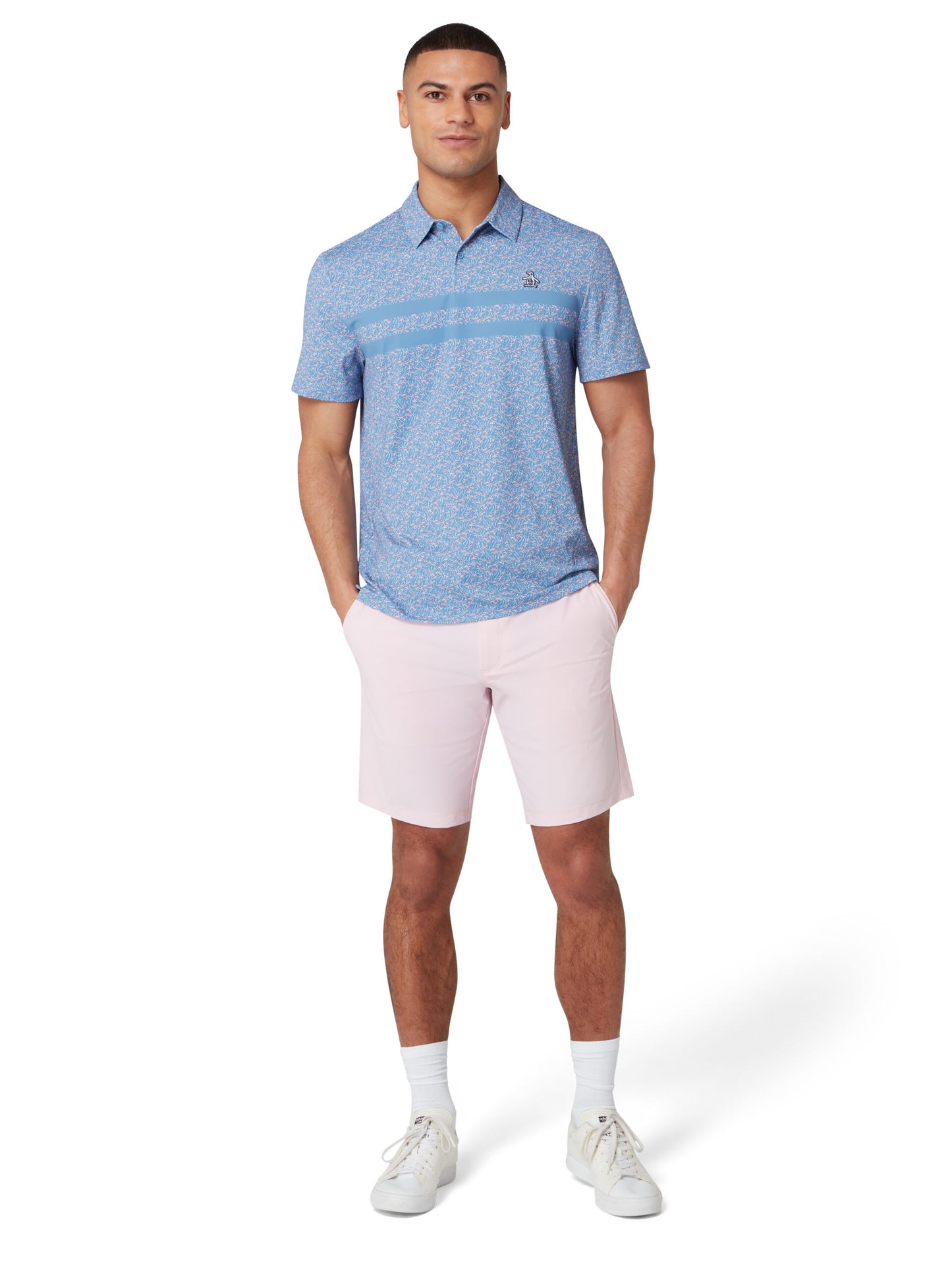 Original Penguin Engineered Novelty Striped Polo Shirt, White Multi or Blue Multi.
