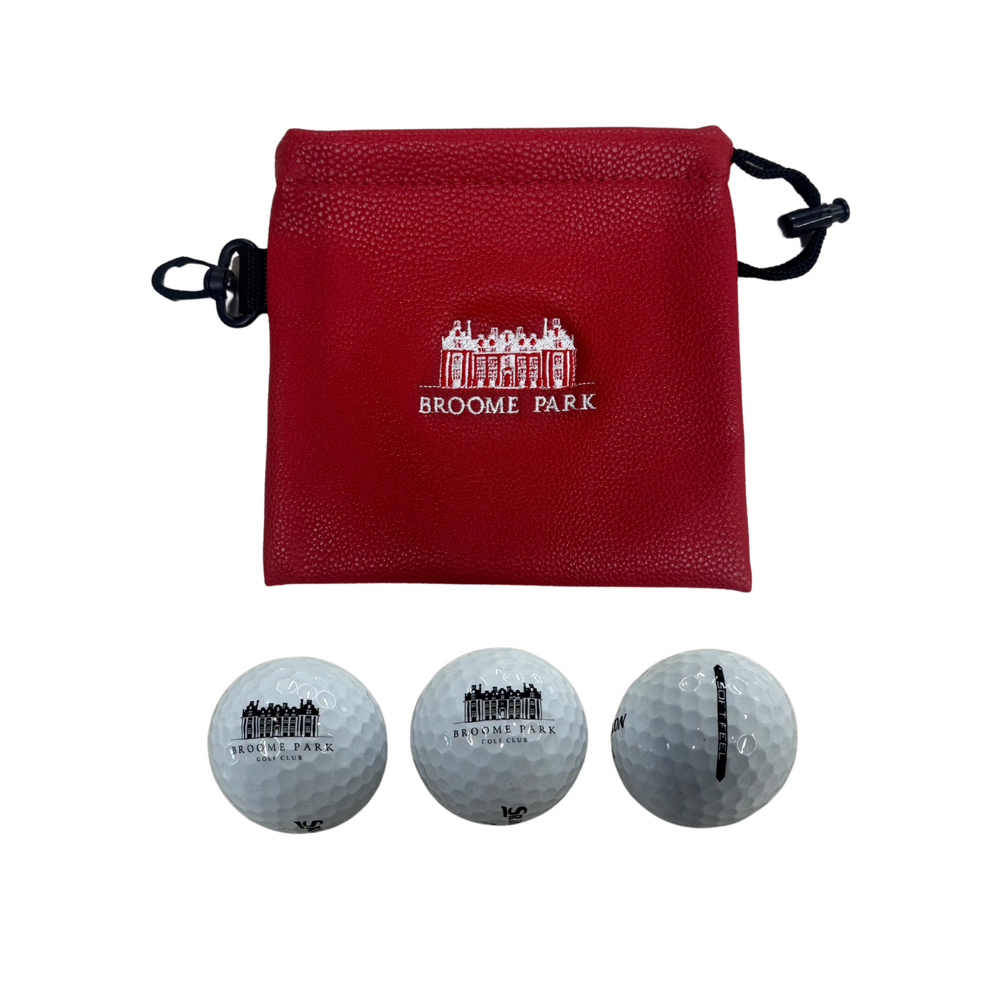 Broome Park Drawstring Velour Lined Valuables Pouch & 3 Srixon Soft Feel Golf Balls, SALE