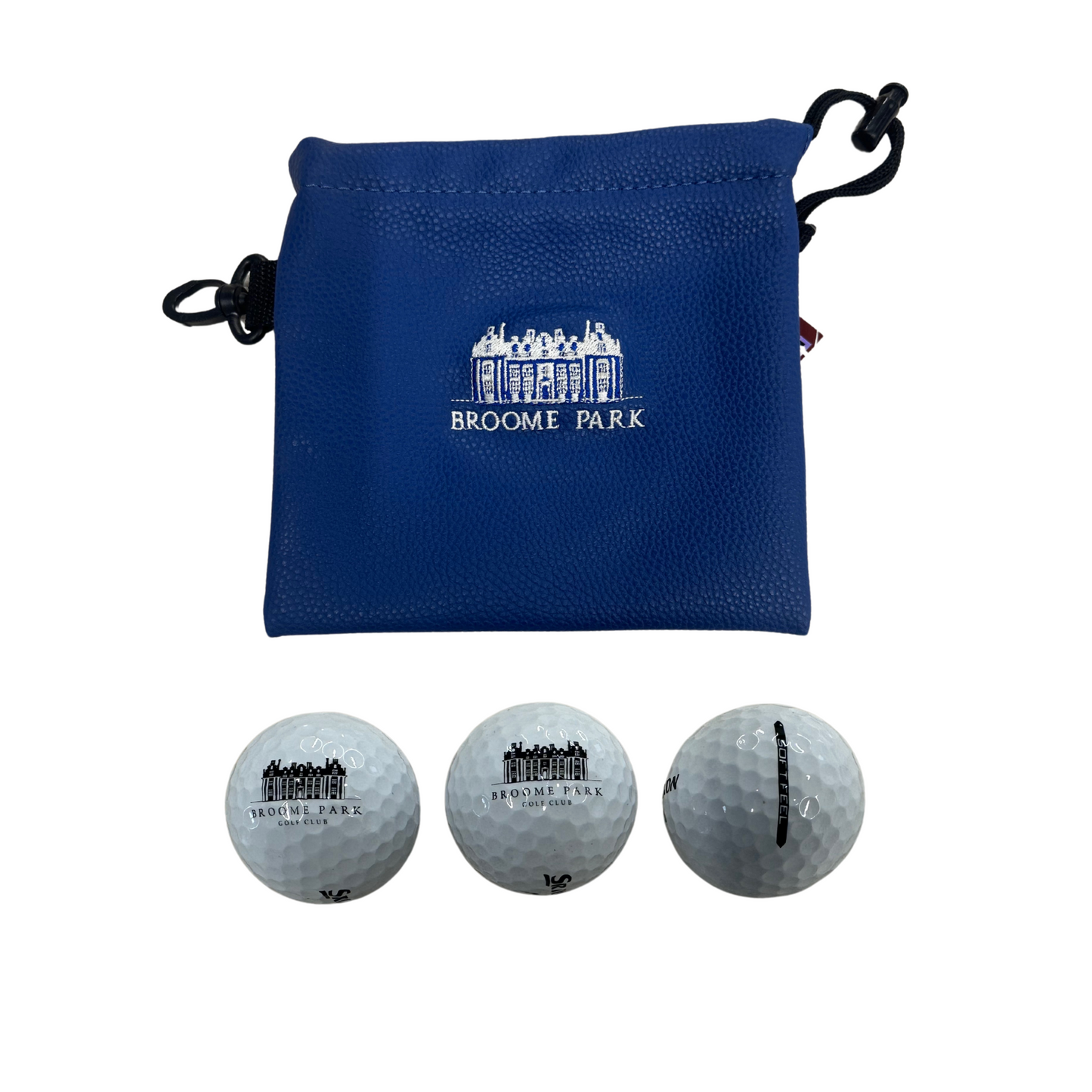 Broome Park Drawstring Velour Lined Valuables Pouch & 3 Srixon Soft Feel Golf Balls, SALE