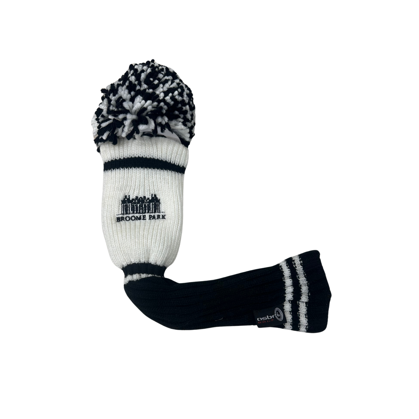 Broome Park Logo Woollen Pom Pom Style Stretch Headcover, Black Drive or White Fairway/Hybrid Wood, SALE