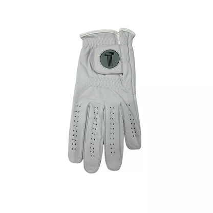 Cabretta Leather Glove, Left Hand Fit for Right Handed Golfer, White.